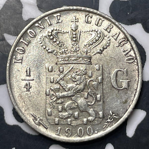 1900 Curacao 1/4 Gulden Lot#JM8228 Silver! High Grade! Beautiful!