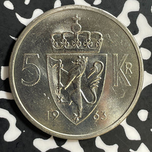 1963 Norway 5 Kroner Lot#E6984 High Grade! Beautiful!