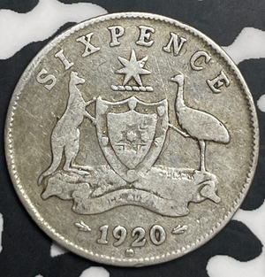 1920-M Australia 6 Pence Sixpence Lot#T9847 Silver!