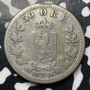 1896 Norway 50 Ore Lot#E9521 Silver!