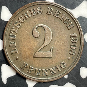 1908-J Germany 2 Pfennig Lot#E9042 Better Date