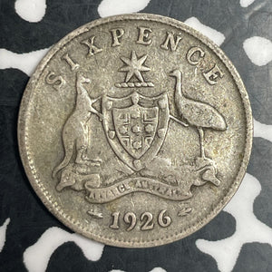 1926 Australia 6 Pence Sixpence Lot#T3330 Silver!
