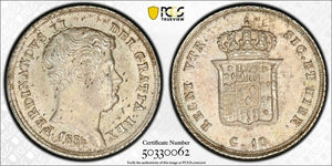 1836 Italy Naples & Sicily 10 Grani PCGS AU58 Lot#G1081 Silver! KM323