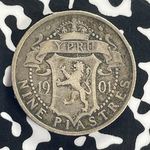 1901 Cyprus 9 Piastres Lot#T8637 Silver!