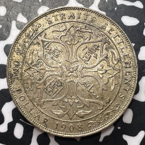 1908 Straits Settlements $1 Dollar Lot#JM8989 Silver! High Grade! Beautiful!