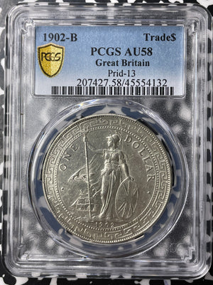 1902-B G.B./H.K. $1 Trade Dollar PCGS AU58 Lot#MK102 Silver! Prid-13