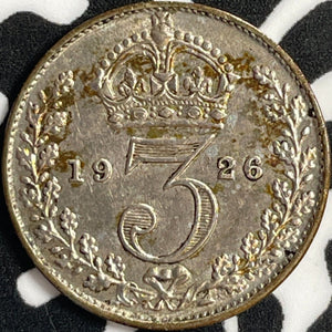 1926 Great Britain 3 Pence Threepence Lot#D9779 Silver! KM#827