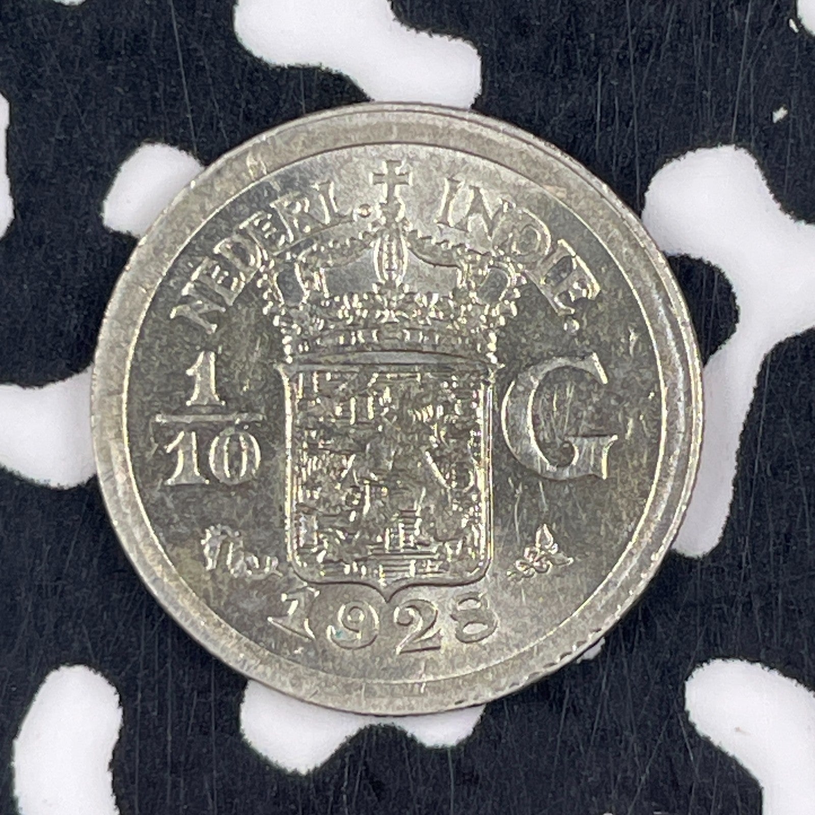 1928 Netherlands East Indies 1/10 Gulden Lot#F4648 Silver! High Grade! Beautiful