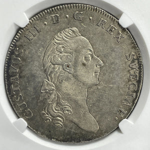 1776/5-OL Sweden 1 Riksdaler NGC AU53 Lot#G960 Large Silver! DAV-1735