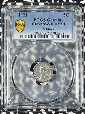 1921 Canada 5 Cents PCGS Cleaned-VF Details Lot#G9974 Silver! ~400 Known