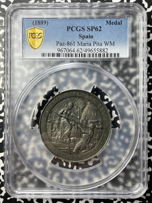 (1889) Spain Maria Pita/Tower Of Hercules Medal PCGS SP62 Lot#GV8574 Paz-861