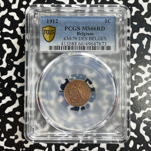 1912 Belgium 1 Centime PCGS MS66RD Lot#G1077 Gem BU! Top Graded! KM#76