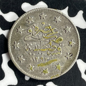 AH 1293 (1895) Turkey 2 Kurus Lot#T6777 Silver!