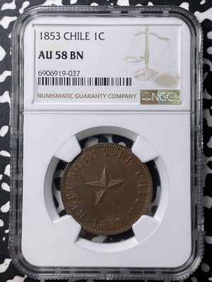 1853 Chile 1 Centavo NGC AU58BN Lot#G8814