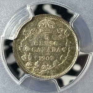 1907 Canada 5 Cents PCGS MS62 Lot#G161 Silver! Nice UNC! Narrow Date Variety