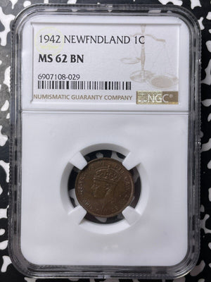 1942 Newfoundland Small Cent NGC MS62BN Lot#G9059 Nice UNC!