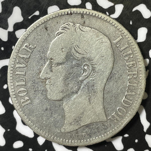 1887 Venezuela 5 Bolivares Lot#E4864 Large Silver Coin!