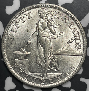 1944-S U.S. Philippines 50 Centavos Lot#T9339 Silver! High Grade! Beautiful!