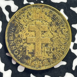 1942 French Equitorial Africa 1 Franc Lot#T9189