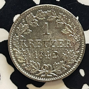 1842 Germany Bavaria 1 Kreuzer Lot#T5808 Silver! High Grade! Beautiful!
