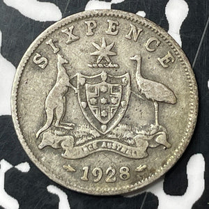 1928 Australia 6 Pence Sixpence Lot#E9461 Silver!