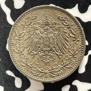 1908-E Germany 1/2 Mark Half Mark Lot#T5163 Silver! Better Date