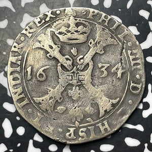 1634 Spanish Netherlands Tournai 1 Patagon Lot#JM8258 Large Silver! Obv. Tooled