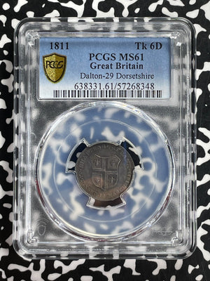 1811 G.B. Dorsetshire Wiltshire 6 Pence Token PCGS MS61 Lot#G768 Silver!