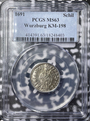 1691 Germany Wurzburg 1 Schilling PCGS MS63 Lot#G6928 Silver! Solo Top Graded!
