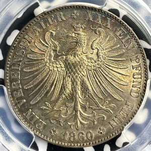 1860 Germany Frankfurt 1 Thaler PCGS AU58 Lot#G9614 Silver! KM#360