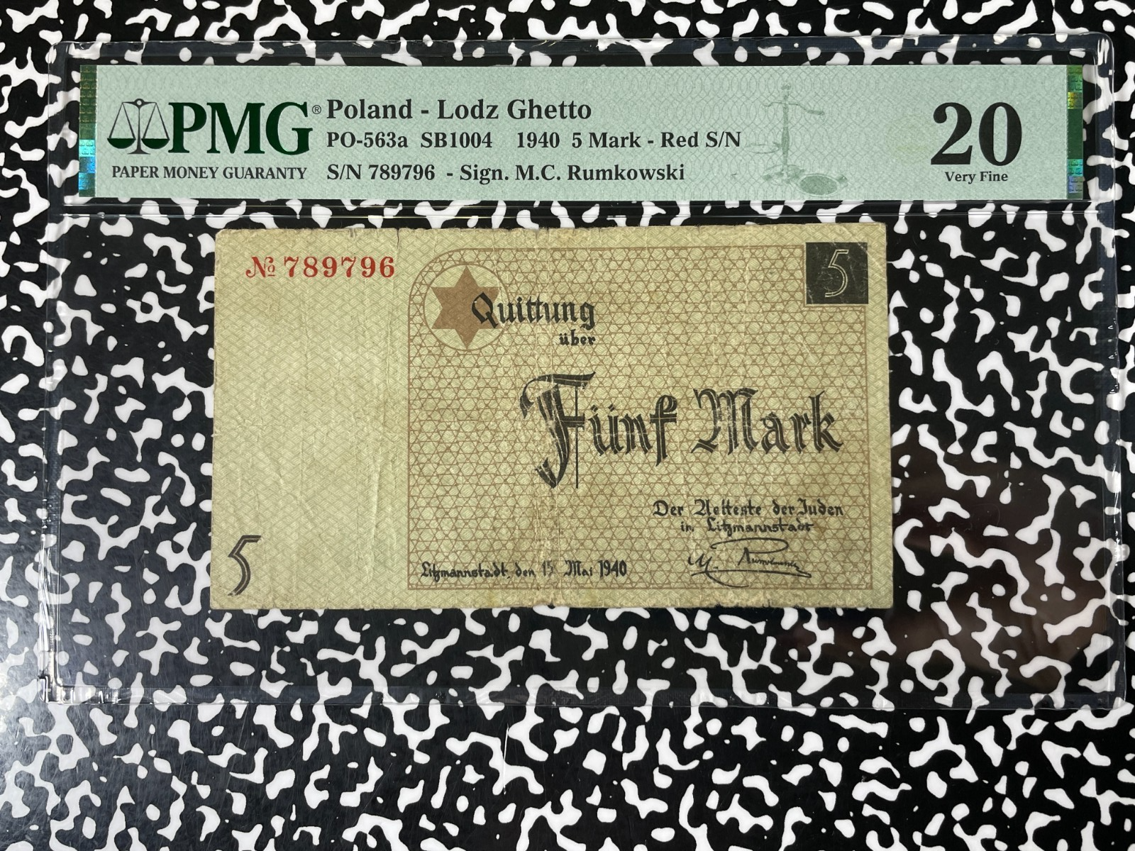 1940 Poland Lodz Ghetto 5 Mark PMG VF20 Lot#B3117 Pick#PO-563a SB1004