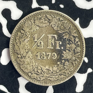 1879-B Switzerland 1/2 Franc Half Franc Lot#T8718 Silver!