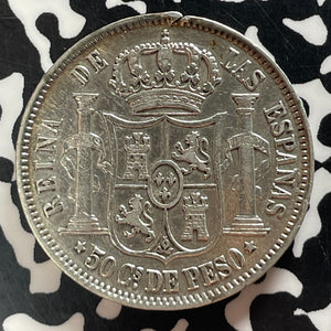 1868 Spanish Philippines 50 Centavos Lot#T4672 Silver!