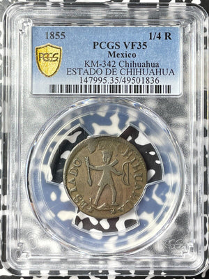 1855 Mexico Chihuahua 1/4 Real PCGS VF35 Lot#G8020 Scarce! KM#342