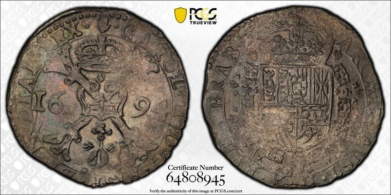 1694 Spanish Netherlands Brabant Antwerp 1 Patagon PCGS AU50 Lot#G4137 Silver!