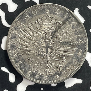 1902 Italy 1 Lira Lot#C0047 Silver! Nice!