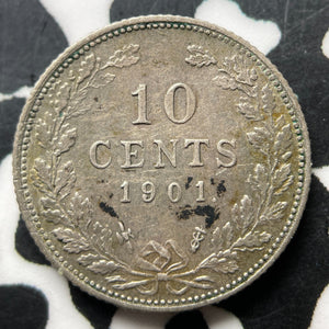 1901 Netherlands 10 Cents Lot#JM8947 Silver! Nice!