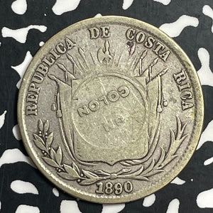 (1923) Costa Rica 1 Colon C/S on 1890 50 Centavos Lot#T0261 Silver!