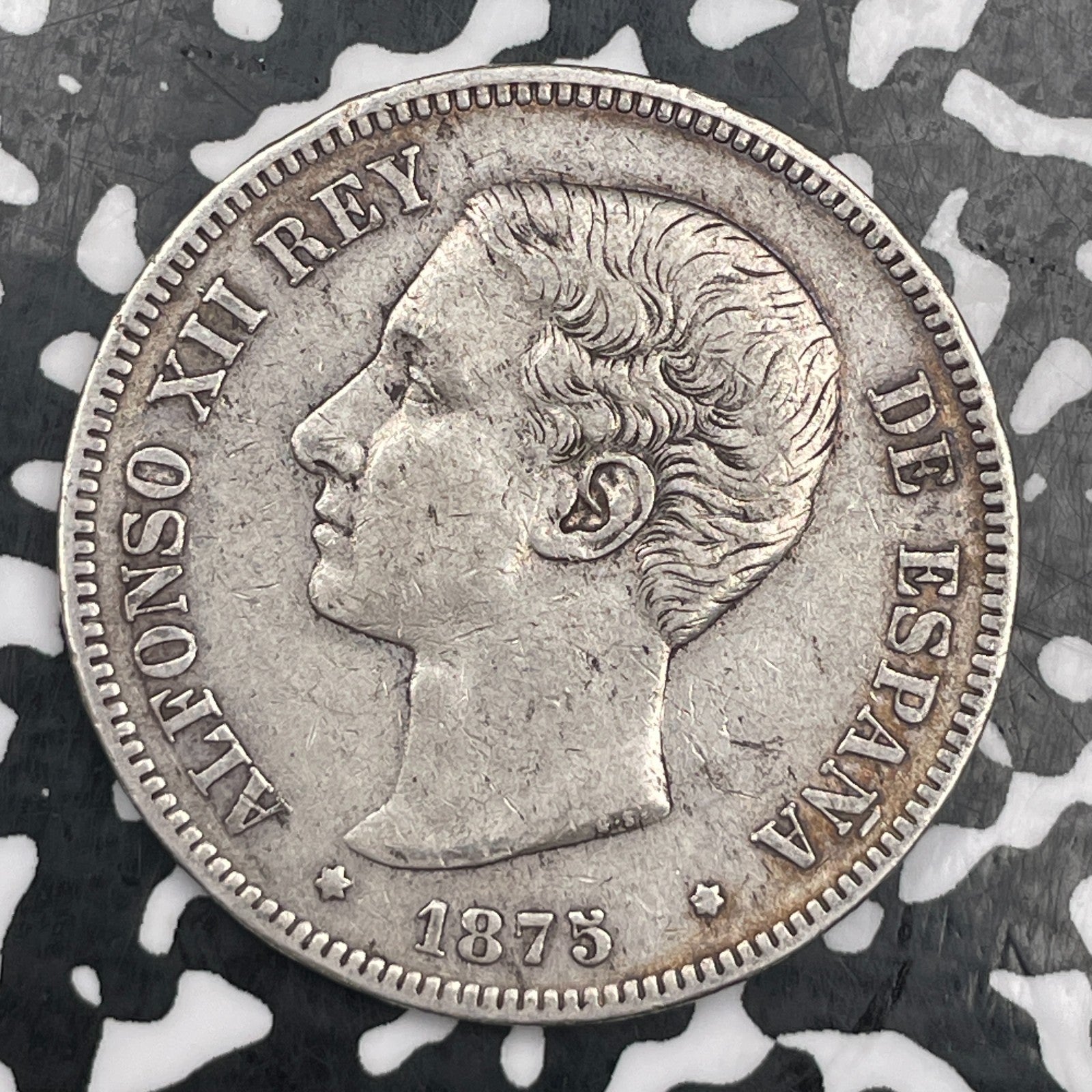 1875 Spain 5 Pesetas Lot#JM1672 Large Silver!