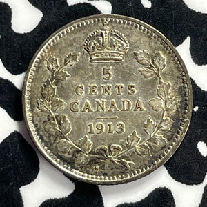 1913 Canada 5 Cents Lot#T9492 Silver! Nice!
