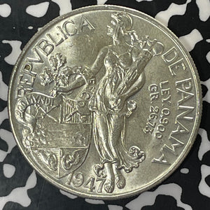 1947 Panama 1 Balboa Lot#T3104 Large Silver Coin! High Grade! Beautiful!