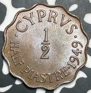 1949 Cyprus 1/2 Piastre Half Piastre Lot#T9327 High Grade! Beautiful Toning!