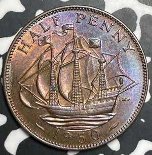 1950 Great Britain 1/2 Penny Half Penny Lot#T9059 High Grade! Beautiful!