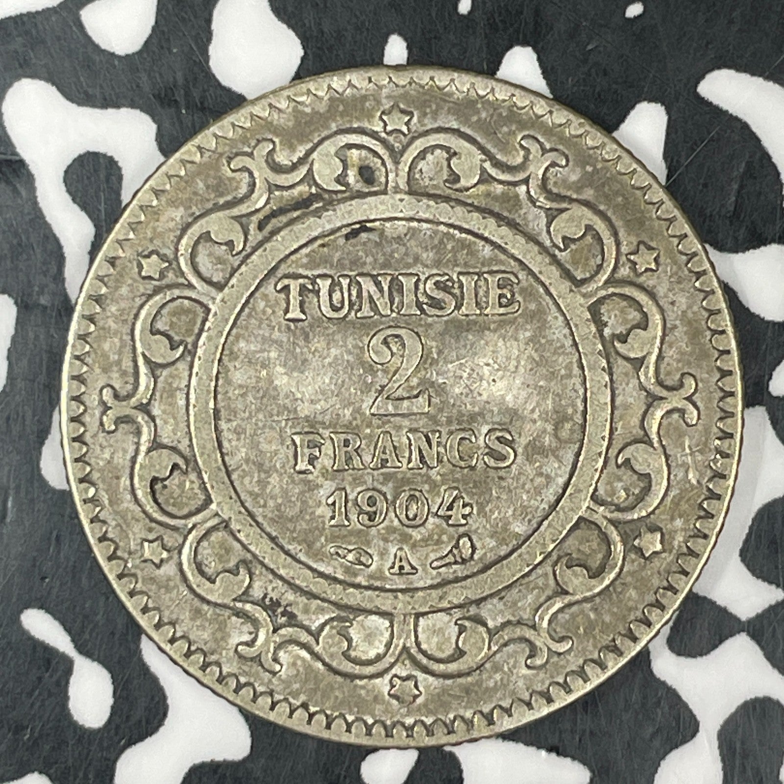 1904-A Tunisia 2 Francs Lot#JM0484 Silver! Scarce!