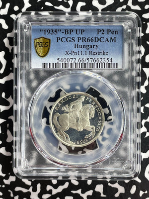 "1935"-BP UP Hungary 2 Pengo Pattern PCGS PR66 DCAM Lot#G885 Silver! Restrike