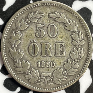 1880 Sweden 50 Ore Lot#D8088 Silver!