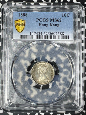 1888 Hong Kong 10 Cents PCGS MS62 Lot#G084 Silver! Nice UNC!