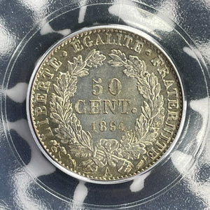 1894-A France 50 Centimes PCGS MS65 Lot#G929 Silver! Gem BU!