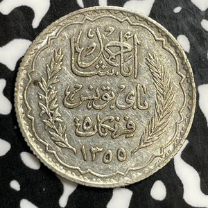 AH 1355 (1936) Tunisia 5 Francs Lot#E6005 Silver!