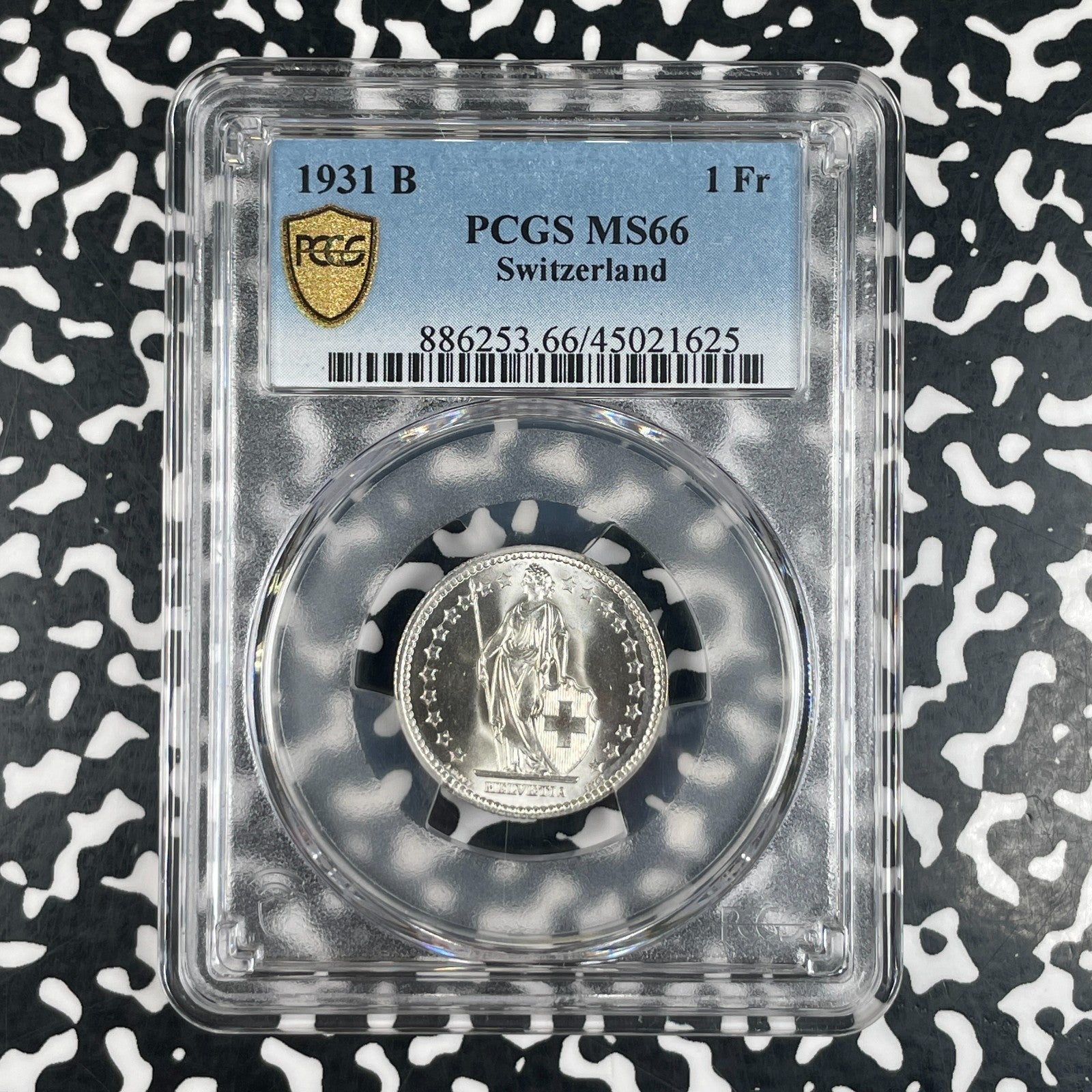 1931-B Switzerland 1 Franc PCGS MS66 Lot#WG41 Silver! Gem BU!